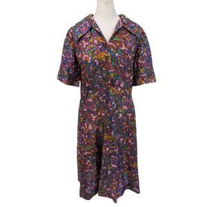 Handmade Vintage Mod Groovy Paisley Purple Mini Dress Size Large